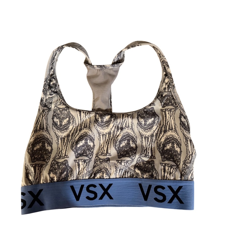 Victoria Sport VSX Wolf Print Racerback Sports Bra Blue‎ Gray Small S/P